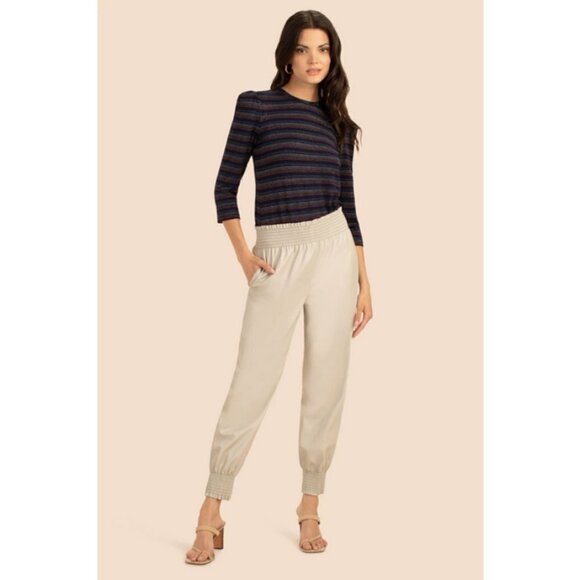 💕TRINA TURK💕 Channel Islands Pant Oyster White Light Beige Neutral Small S NWT - Picture 5 of 12